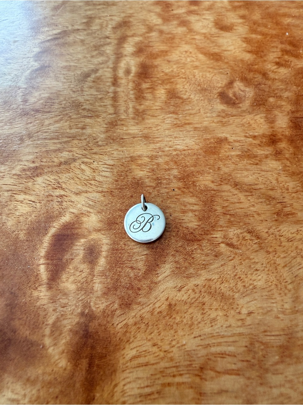 Tiffany Silver Letter B Alphabet Initial Round Circle Notes Charm Pendant